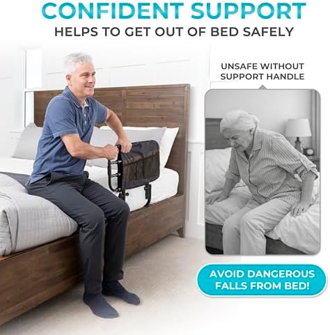 Stander EZ Adjust Bed Rail, Adjustable Senior Bedrail and Safety Assist Railing for Elderly Adults with Organizer Pouch, ASTM Safety Approved Guard-Rail, Black