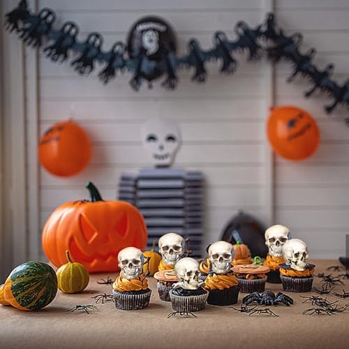 40Pcs Edible Halloween Skull Cupcake Toppers Wafer Paper Skull Cupcake Toppers Halloween Theme Baby Shower Kids Birthday Party Cake Decorations Supplies