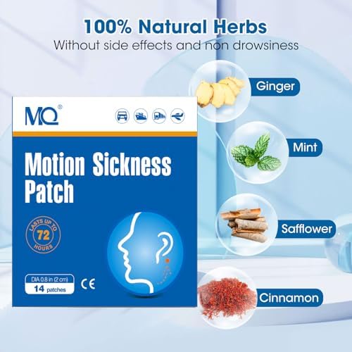 MQ 28ct Motion Sickness Patches Non Drowsy, Sea Sickness Patches for Cruise Travel Essentials, Waterproof Patch Behind Ear for Car Airplane Altitude Sickness, Long Last 72H