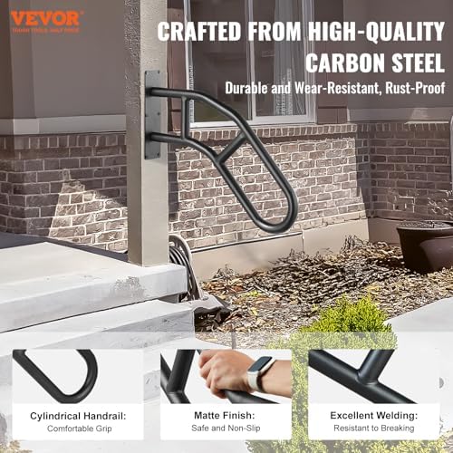 VEVOR Handrails for Outdoor Steps, 29" Length Wall Mount Safety Railings for 1-3 Steps, U-Shaped Handrail with Matte Black Finished, Stair Handrails for Kids, Elderly, Pregnant Women, Disabled