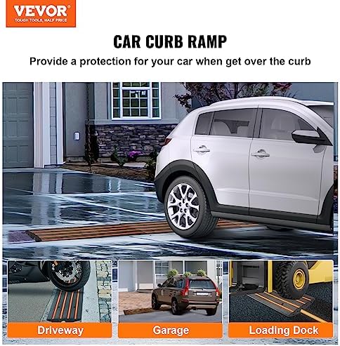VEVOR Rubber Curb Ramp for Driveway 3 Pack, 15T Heavy Duty Sidewalk Curb Ramp, 48" Lx2.6 H Bridge Ramp for Garage for Low Cars, Wheelchairs, L.O.A. 12 FT