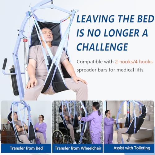 Universal Divided Leg Sling with Head Support for Patient Transferring, Lifting or Positioning,U Shape Lift Sling-Medical Lift Pad for Elderly,Disabled,SWL 500LBS (Black, Large)