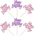 24 PCS Happy Birthday Cupcake Toppers Glitter Happy Birthday Cupcake Picks for Celebrating Anniversary Theme Party Cake Decorations Supplies Pink Purple