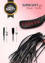 Black Flogger Whip 18" Adult Spanking Paddle 12" - BDSM Sex Set - Flogger Spanking Sex Soft - Sex Paddles for Spanking - Adult BDSM Flogger Paddle Set