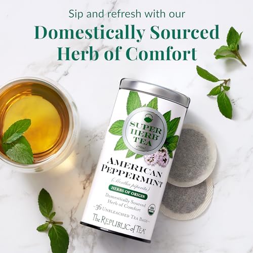 The Republic of Tea — Organic American Peppermint SuperHerb Tea Tin, 36 Herbal Tea Bags, Naturally Caffeine-Free Herbs of Origin