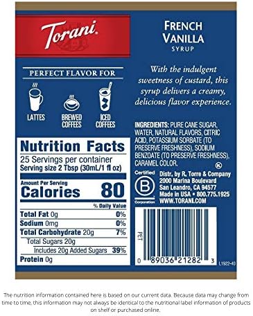 Torani Syrup, French Vanilla, 25.4 Ounces (Pack of 4)