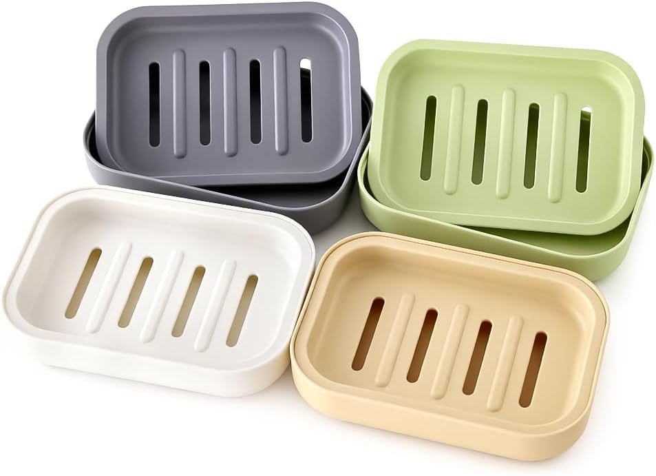 4 Pack Plastic Soap Dish,Double Layer Soap Container Draining Soap Holder,Multi-Functional Soap Holder for Shower/Bathroom or Kitchen