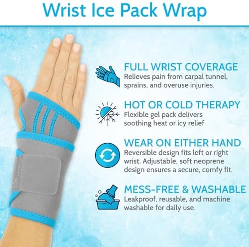 Arctic Flex Wrist Ice Pack Wrap - Refreezable Gel Compression Support - Flexible Hot & Cold Brace for Injuries, Rheumatoid, Tendinitis, Swelling & Carpal Tunnel - Reusable for Pain & Muscle Therapy