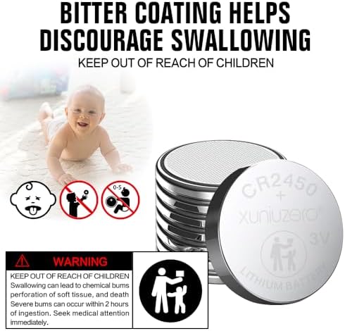 6-Pack CR2450 Lithium Coin Cell Battery, 3 Volt, Long Lasting Power, Mercury-Free, Child-Safe Package