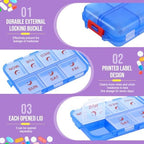 4 Pack 14 Grids Travel Pill Organizer with Printed Labels 2 Times a Day Pill Organizer Foldable Travel Medicine Kit Am Pm Weekly Medicine Box for Vitamin Fish Oil Supplement Storage