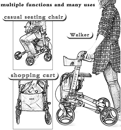 Rollator Walker for Seniors,Adult Walker Aluminum Fold Up,Elderly with Wheels and Seat Adjustable Handle,(
