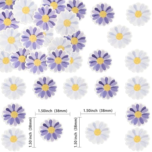 Ephlyn 48Pcs Edible Daisy Cupcake Toppers Wafer Paper Flower Cake Topper Decorations Flower Chrysanthemum Party Decorations for Birthday Wedding Birthday Party Supplies Purple