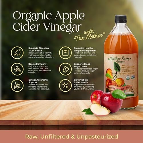 Mother Earth, Organic Apple Cider Vinegar with The Mother, Fresh Pressed Organic Apples, OACV, ACV, Raw, Unpasteurized, Unfiltered (1/16oz Glass Bottle)