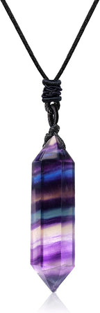 Apengshi Natural Healing Crystal Double Pointed Pendants Natural Crystal Quartz Necklace 6 Faceted Chakra Crystal Wand Energy Stone Necklace Pendant Meditation Balance Reiki Gifts