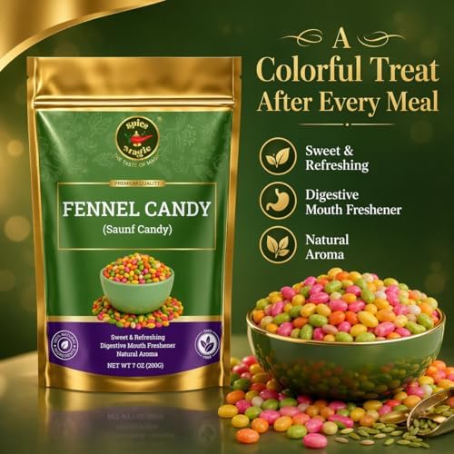 Spice Magic Fennel Candy 7oz (200g) | Sweet & Refreshing Mouth Freshener | Traditional Indian Saunf Mukhwas | Tasty Digestive Delight.