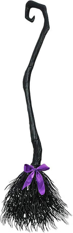 Witch Broom with Ribbon, Halloween Decoration Party Favor Photo Booth Accessories (Black, 130cm*25cm)