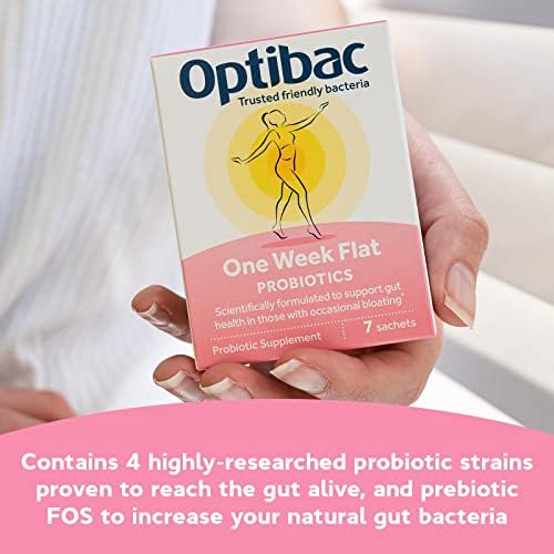 Optibac Probiotics One Week Flat - Vegan Probiotic Supplement for Digestion, Gut Health & Occasional Bloating, 5 Billion CFU - 7 Sachets