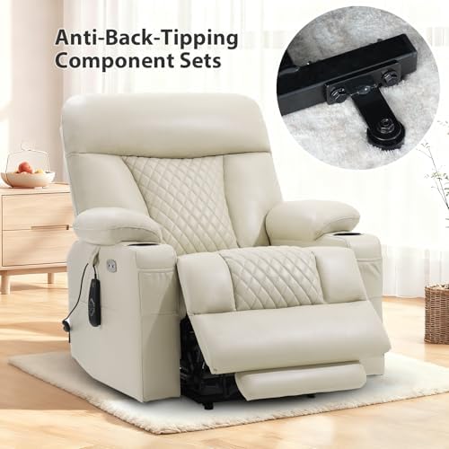 EONIX Small Power Lift Recliner Chair for Elderly with Heat and Massage, 400lbs Heavy Duty Electric Recliner Chairs for Adults with Cup Holders and USB Charging Ports, SLRY019020, Cream White