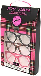 Betsey Johnson Women's Plaid 3 Pack Reading Glasses Cat Eye, Black, Tortoise, Magenta, 1.5X + 1.5