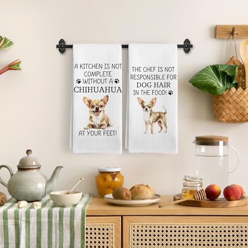 Chihuahua Gifts Kitchen Towels Set of 2, Chihuahua Gifts for Women Dish Tea Towels, Funny Dog Mom Dad Lovers Gifts for Women Men Owners Hand Towels, Funny Dog Kitchen Decor, 16x24 Inch