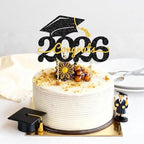 1 Pack Class of 2026 Cake Topper | Glitter Congrats Grad Cap Graduation Cake Pick for 2026 Graduation | High School Boys Girls Graduate Party Cake Decorations Supplies (Black & Gold)