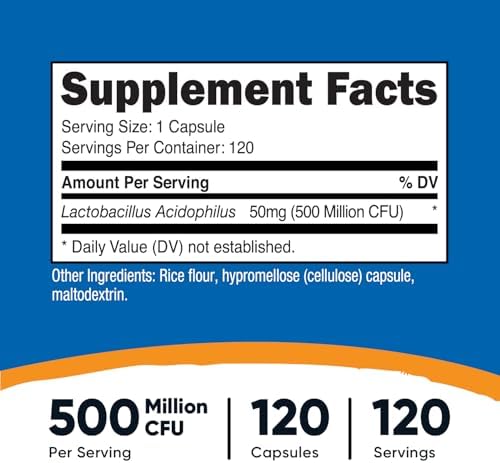 Nutricost Lactobacillus Acidophilus 500 Million CFU Per Serving (120 Capsules)