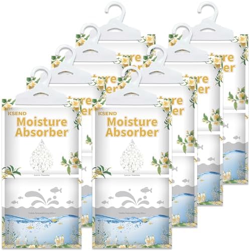 Ksend Moisture Absorbers 8 Packs - 9.8 oz Dehumidifier Bags, Portable Moisture Hanging Bags for Closet, Bathroom and Kitchen, Jasmine Osmanthus Scent, 11.8" x 6.3"
