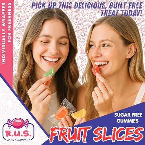 RUS Candy Company Sugar-Free Fruit Slices – 1 Lbs Bulk Bag | Classic Jelly Fruit Candy, Chewy Old-Fashioned Candy-Shop Favorites | Assorted Flavors, Guilt-Free Sweetness (1 Pound)