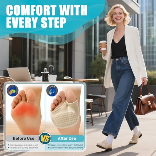 Metatarsal Pads for Women & Men – 1 Pair Gel Ball of Foot Cushions for Forefoot Pain Relief, Metatarsalgia & Morton’s Neuroma – Breathable Foot Pads for Walking, Standing & Daily Wear (L Size)