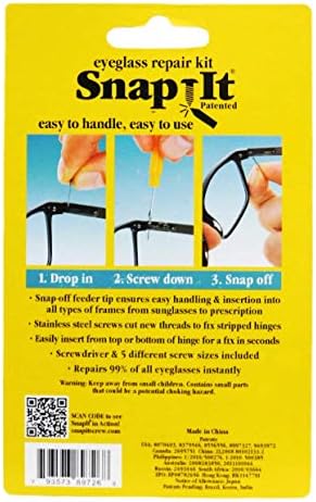 Snapit EyeGlass Repair Kit, With Long Easy Fit Screws And Micro Screwdriver. Perfect For Fixing Sunglasses, Spectacles, Glasses And Reading Glasses. Used By Opticians.