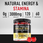 Shilajit Gummies for Men 3000mg – 120 Gold Shilajit for Men Gummies Sugar Free with Fulvic Acid – Natural Energy, Vitality & Stamina Support Chewable – Pure Himalayan Shilajit Gummy Chews