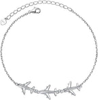 FLYOW Three Airplane Bracelet Hypoallergenic Charm Bracelets Silver for Women Lady Adjustable 7+2 Inches Graduation Birthday Gifts