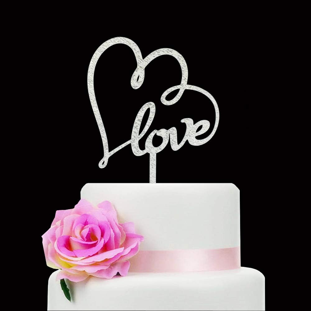 Mr & Mrs Wedding Cake Topper Glitter Silver Heart with love Wedding Cake Topper Funny Love Cake Decor For Bridal Shower Wdding Engagement Anniversary Party Decorations