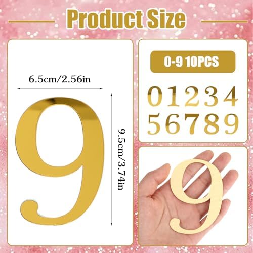 Shiny Acrylic Number Cake Toppers 10 Pcs Big 0-9 Gold Birthday Number Cake Toppers Large Golden Acrylic Happy Anniversary Cakes Topper Sticks Cupcake Topper Party Supplies Set
