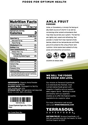 Terrasoul Superfoods Organic Amla Berry Powder (Amalaki), 16 Oz - Rich in Antioxidant Vitamin C | Supports Immunity