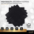 100 Pack Black Beverage Napkins, Big Party Pack, 2 Ply, Ideal for Wedding, Party, Birthday, Dinner, Lunch, Cocktails. (5” x 5”) by Amcrate