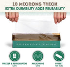 KC’s Compostable Cling Wrap – 99 ft × 12 in Roll, Extra-Thick 10 μm Plant-Based Film – Certified ASTM D6400 & OK Compost HOME – Microwave, Freezer & Refrigerator Safe