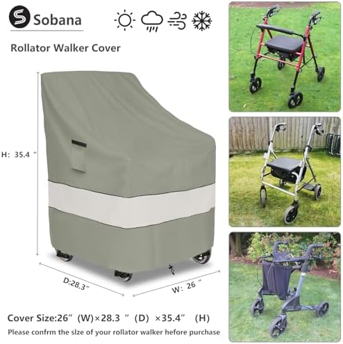 Rollator Walker Cover,Outdoor Waterproof Dustproof Rolling Walker Covers,Fits Walkers for Seniors with Wheels and Seat(Cover Only,Grayish Green)