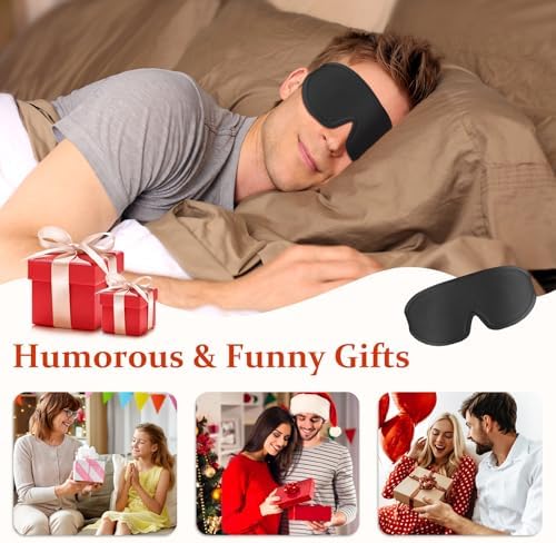 Funny 3D Zero Pressure Sleep Eye Mask for Men Women Side Sleeper, Adjustable Blackout Soft Breathable Eye Masks for Travel Nap Night Sleep, Humorous Gift Stocking Stuffers (Black)