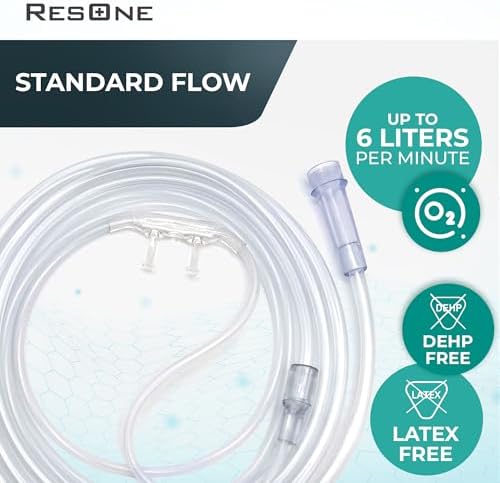 ResOne 4Ft Soft Adult Oxygen Nasal Cannula 5-Pack - Curved Prongs, Crush-Resistant Tubing - Nasal Tubes, Oxygen Concentrator Supplies - Soft Curved Nose Piece, Standard Size, Standard Flow 6 LPM