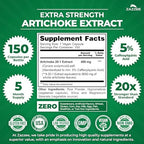 Zazzee Extra Strength Artichoke 20:1 Extract, 5% Caffeoylquinic Acid, 150 Vegan Capsules, 5 Month Supply, Cynara Scolymus, Digestive & Liver Detox Support, Herbal Supplement, Non-GMO, Made in the USA