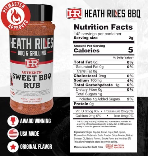 Heath Riles BBQ Rub - Sweet Seasoning, Champion Pitmaster Recipe, Legendary Rubs For Smoking & Grilling, 80+ BBQ Championships, 10 oz.