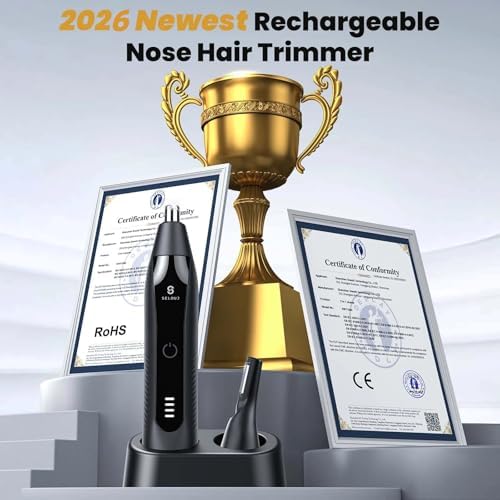 Ear and Nose Hair Trimmer for Men, 2026 Professional Painless USB Rechargeable Eyebrow & Facial Electric Hair Trimmer for Men Women, Powerful Motor, Dual Edge Blades, IPX7 Waterproof Easy Clean