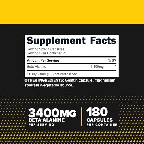 Primaforce Beta Alanine Capsules 3,400mg, 180 Capsules (45 Servings) - Potent Beta-Alanine Supplement