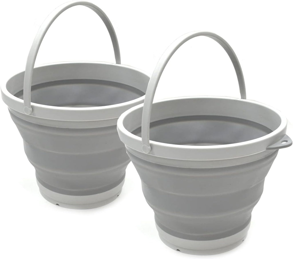 SAMMART 7L (1.8 Gallon) Set of 2 Collapsible Plastic Bucket - Foldable Round Tub - Portable Fishing Water Pail - Space Saving Outdoor Waterpot, Size 28cm Dia (2, Grey)