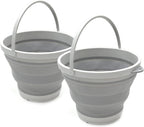 SAMMART 7L (1.8 Gallon) Set of 2 Collapsible Plastic Bucket - Foldable Round Tub - Portable Fishing Water Pail - Space Saving Outdoor Waterpot, Size 28cm Dia (2, Grey)