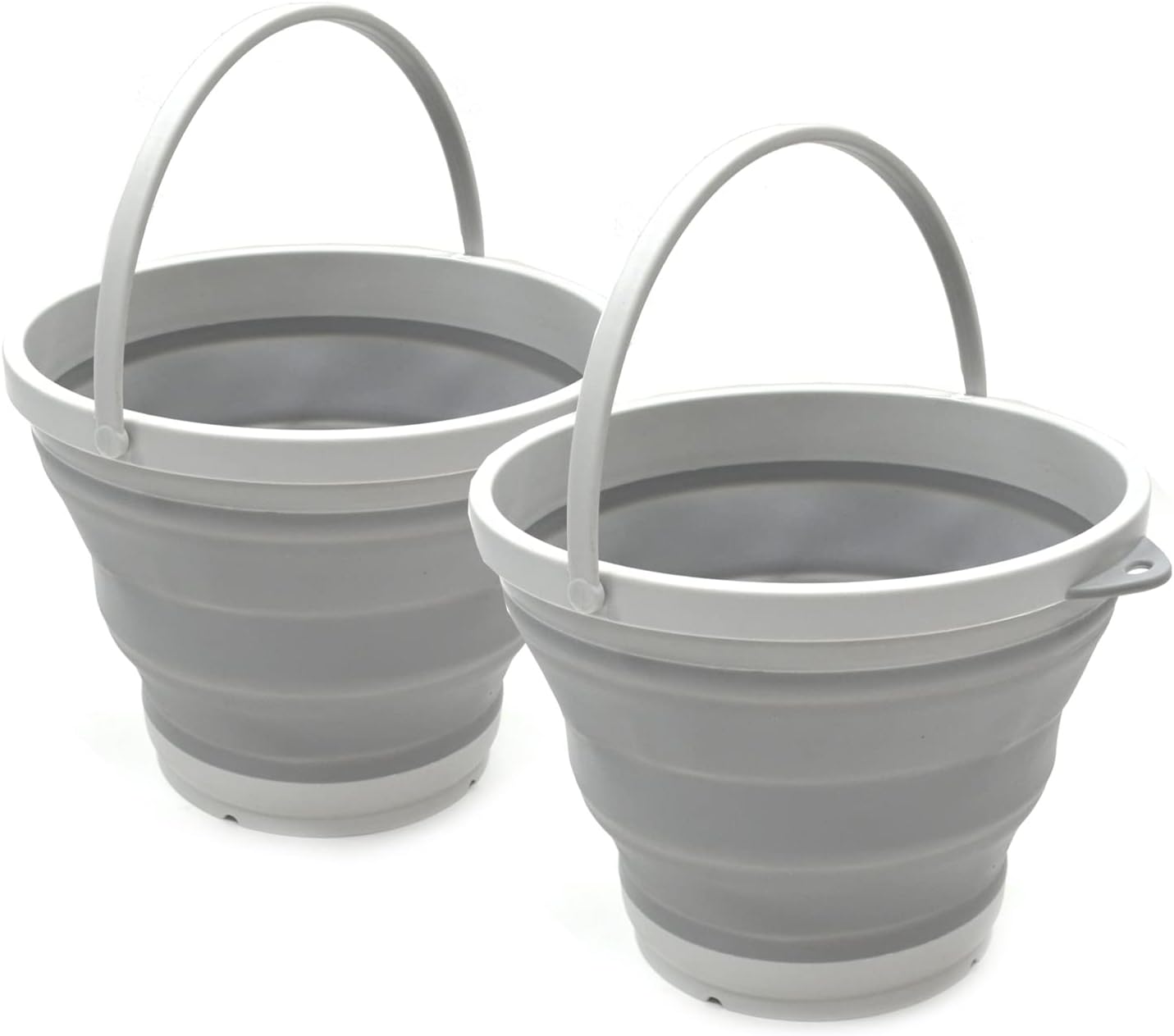 SAMMART 7L (1.8 Gallon) Set of 2 Collapsible Plastic Bucket - Foldable Round Tub - Portable Fishing Water Pail - Space Saving Outdoor Waterpot, Size 28cm Dia (2, Grey)