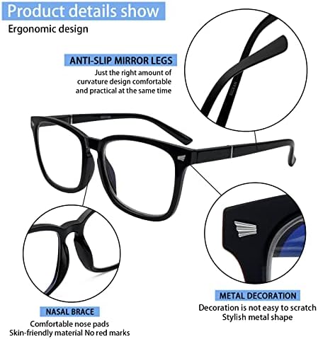 SIGVAN 5 Pack Blue Light Blocking Reading Glasses Fashion Square Computer Readers for Women Men, Anti UV Ray Nerd Eyeglasses (5 Mix-3, 2.0)