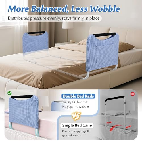 Mybow Double Bed Rail, U Bar for Medical Bedside Safety Assisting Rails, Railing Support for Elderly Adults Under Mattress Handrail, Hospital Dual Bed Rails for Seniors Twin Full Queen Adjustable Rail