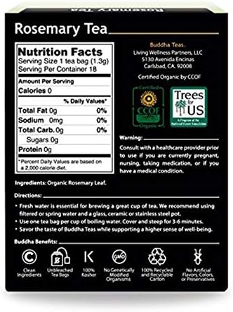 Buddha Teas - Organic Rosemary Tea - Herbal Tea - Stimulating & System Regulating - With Antioxidants & Minerals - Clean Ingredients - Caffeine Free - OU Kosher - 18 Tea Bags (Pack of 1)